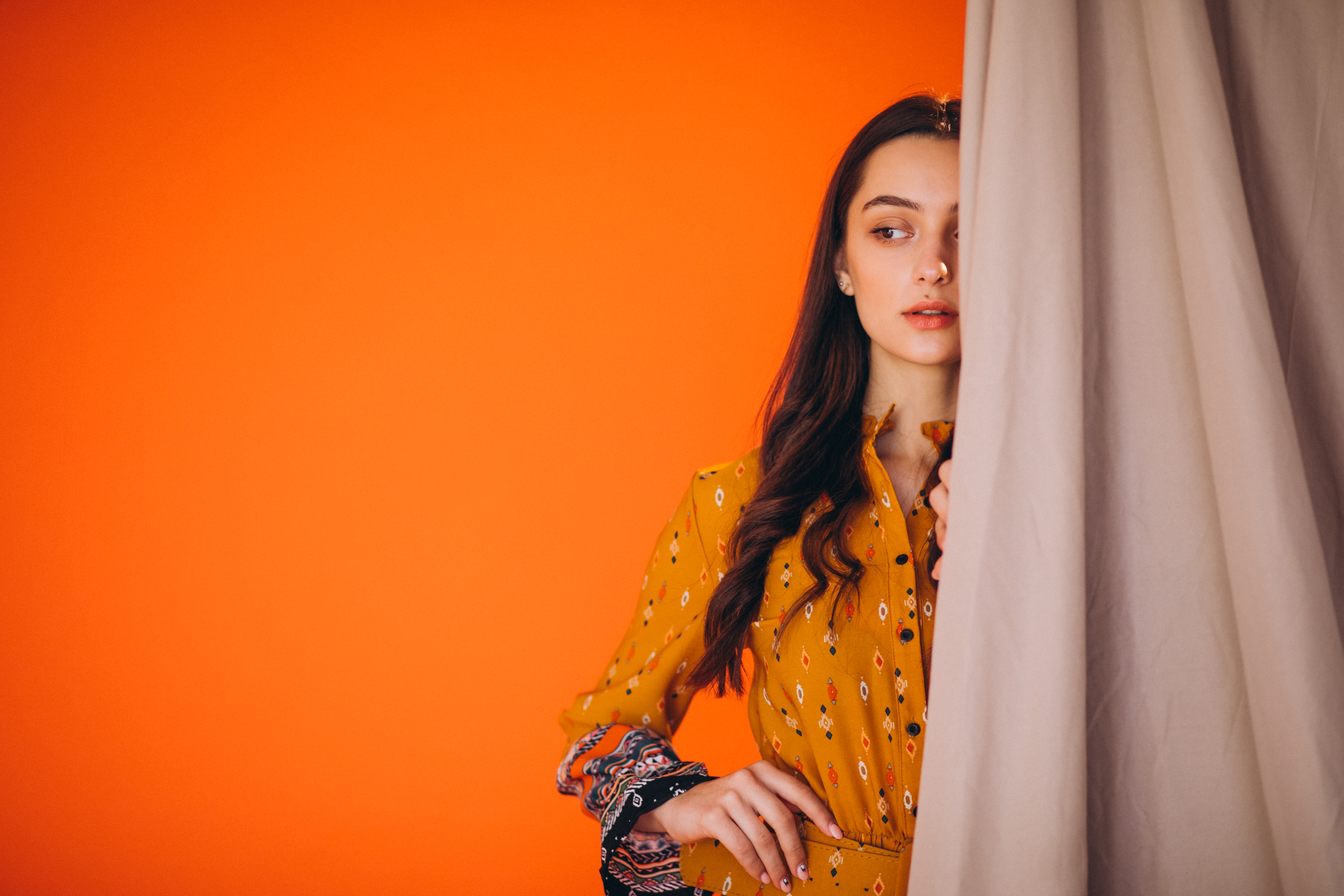 Blush Orange Woven Dots Kurta Set